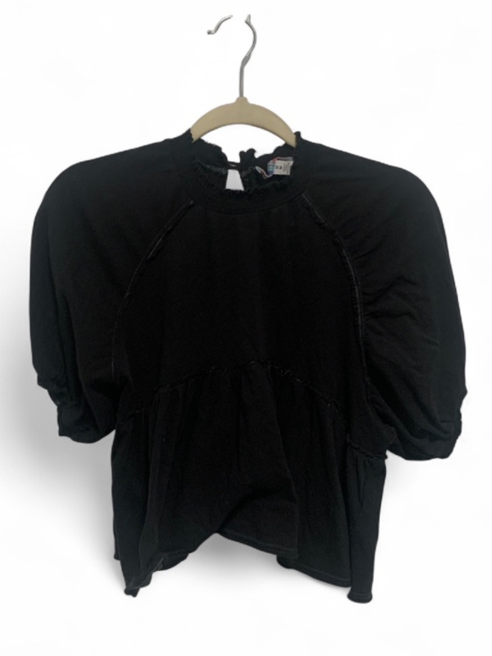 Urban Outfitters Black Puff Sleeve Tie Back Peplum Blouse